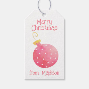 Watercolor Pink Ornament Christmas Gift Tags