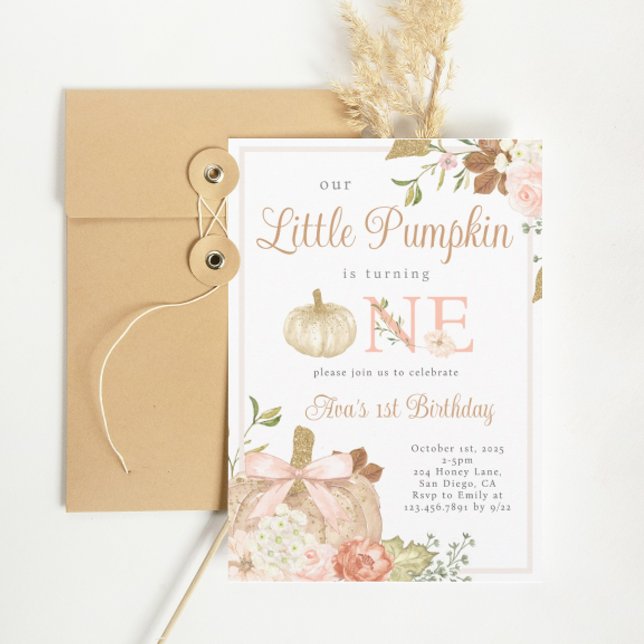 Watercolor Pink Our Little Pumpkin Birthday Invitation (Creator Uploaded)