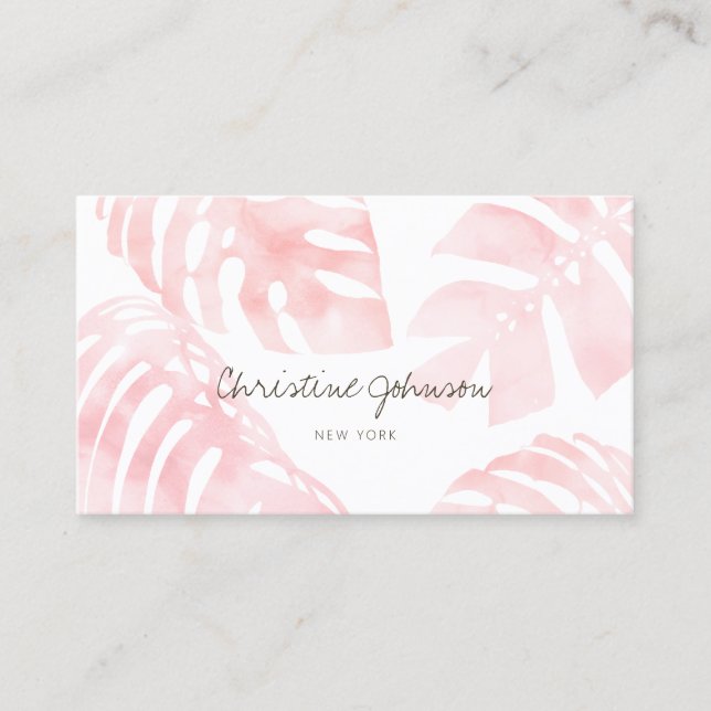 watercolor pink palm leaves business card (Front)