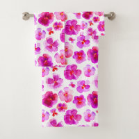 Watercolor pink pansies violas towels