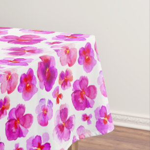 Watercolor pink pansy floral flower tablecloth