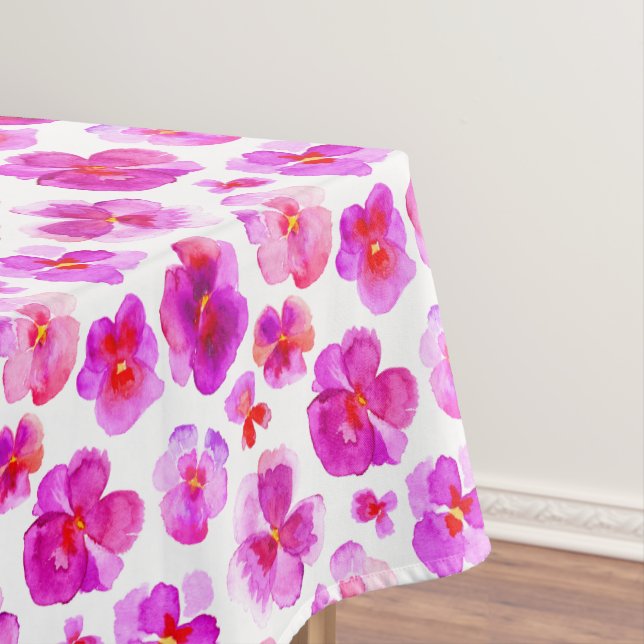 Watercolor pink pansy floral flower tablecloth (In Situ)