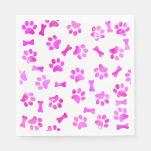 Watercolor Pink Paw Prints Birthday Napkin