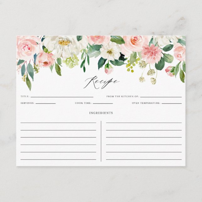 Watercolor Pink Peach Floral Garland Recipe Enclosure Card (Front)