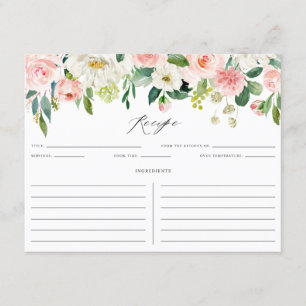 Watercolor Pink Peach Floral Garland Recipe Enclosure Card
