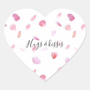 Watercolor Pink Peach Rose Petals Heart Sticker