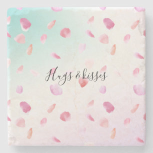 Watercolor Pink Peach Rose Petals Mint Ombre Stone Coaster
