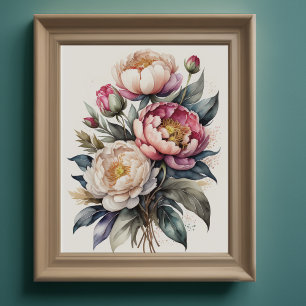 Watercolor Pink Peonies 4:5 Poster