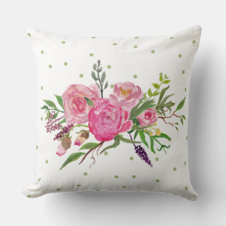 Watercolor Pink Peonies Accent Pillow