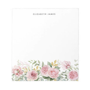 Watercolor Pink Peonies and Eucalyptus Gold Wreath Notepad