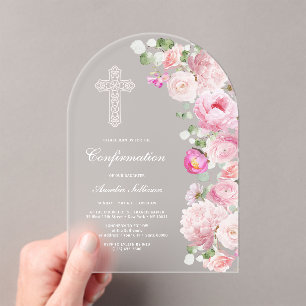 Watercolor Pink Peonies Arch Confirmation Acrylic Invitations