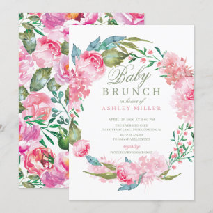 Watercolor Pink Peonies Baby Brunch Invitation