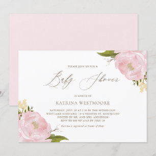Watercolor Pink Peonies Baby Shower Invitation