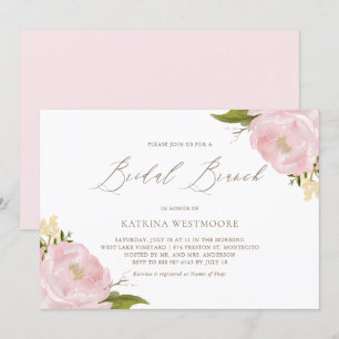 Watercolor Pink Peonies Bridal Brunch Invitation