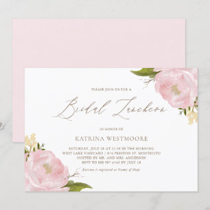 Watercolor Pink Peonies Bridal Luncheon Invitation