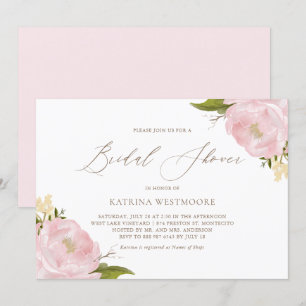 Watercolor Pink Peonies Bridal Shower Invitation