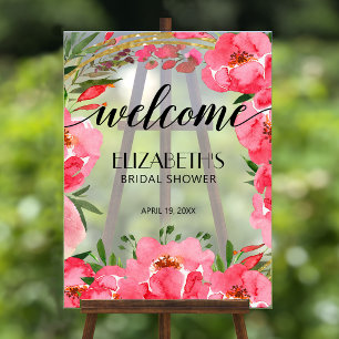 Watercolor Pink Peonies Bridal Shower Welcome Acrylic Sign