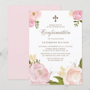 Watercolor Pink Peonies Confirmation Invitation
