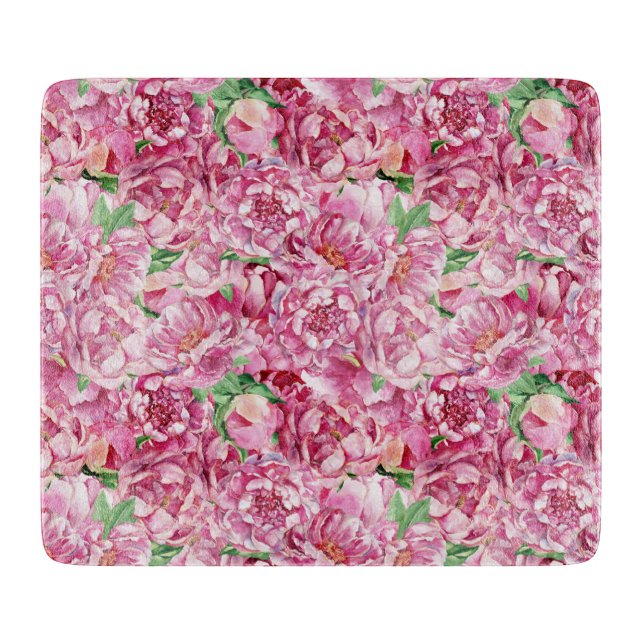 Watercolor Pink Peonies Cutting Board (Front)