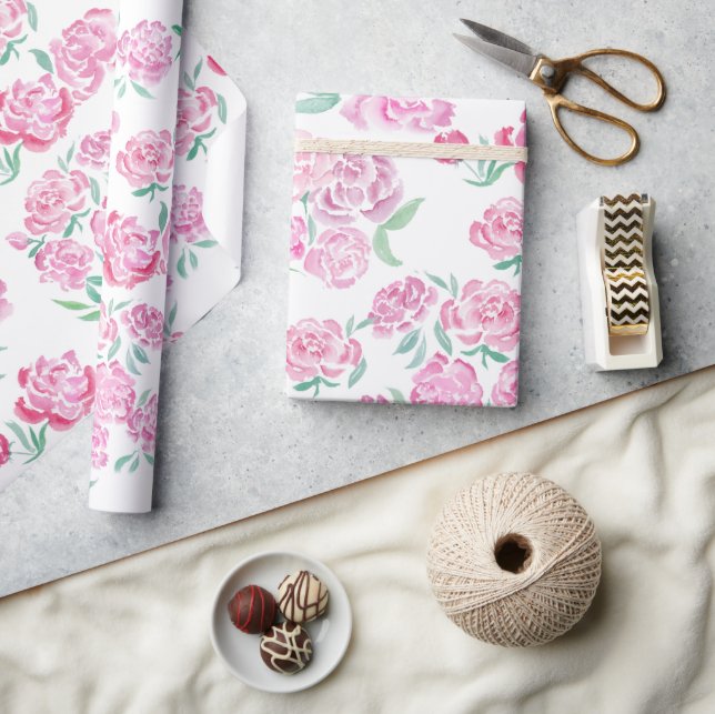 Watercolor Pink Peonies Design Wrapping Paper (Crafts)