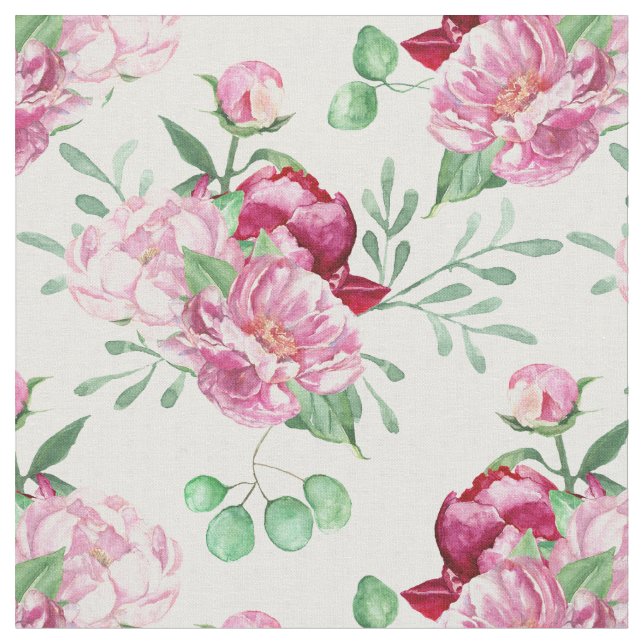 watercolor pink peonies fabric (Close Up)