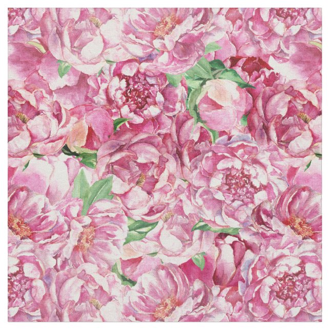 Watercolor Pink Peonies Fabric (Close Up)