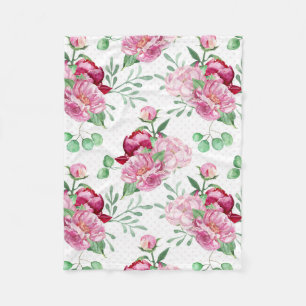 watercolor pink peonies fleece blanket