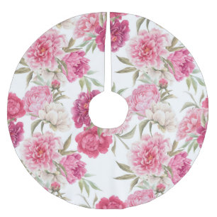 Watercolor Pink Peonies: Floral Elegance Brushed Polyester Tree Skirt