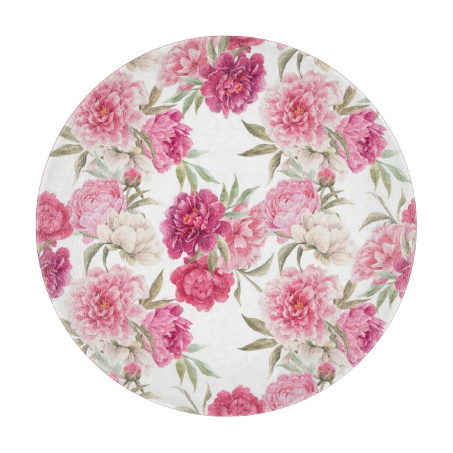 Watercolor Pink Peonies: Floral Elegance Cutting Board (Front)