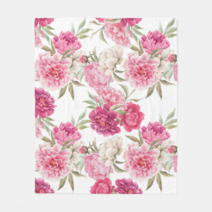Watercolor Pink Peonies: Floral Elegance Fleece Blanket