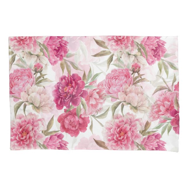 Watercolor Pink Peonies: Floral Elegance Pillowcase (Front)