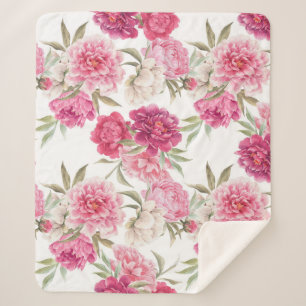 Watercolor Pink Peonies: Floral Elegance Sherpa Blanket