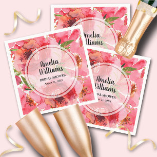 Watercolor Pink Peonies Floral Napkin