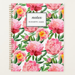 Watercolor Pink Peonies Floral Pattern chic Custom Planner