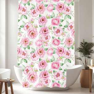 Watercolor Pink Peonies Floral Shower Curtain