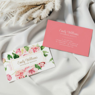 Watercolor Pink Peonies Flowers Business Card