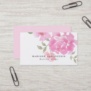 Watercolor Pink Peonies Flowers Business Card