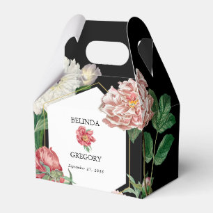 Watercolor Pink Peonies Flowers Wedding Black Favour Box