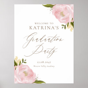 Watercolor Pink Peonies Graduation Welcome Sign