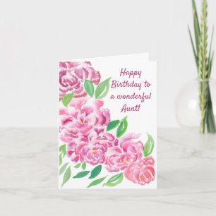 Watercolor Pink Peonies Happy Birthday Aunt Card