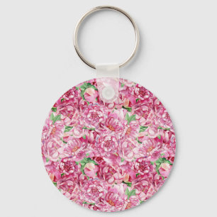 Watercolor Pink Peonies Key Ring