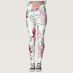 watercolor pink peonies leggings