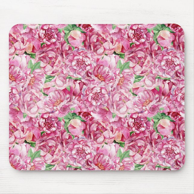 Watercolor Pink Peonies Mouse Mat (Front)