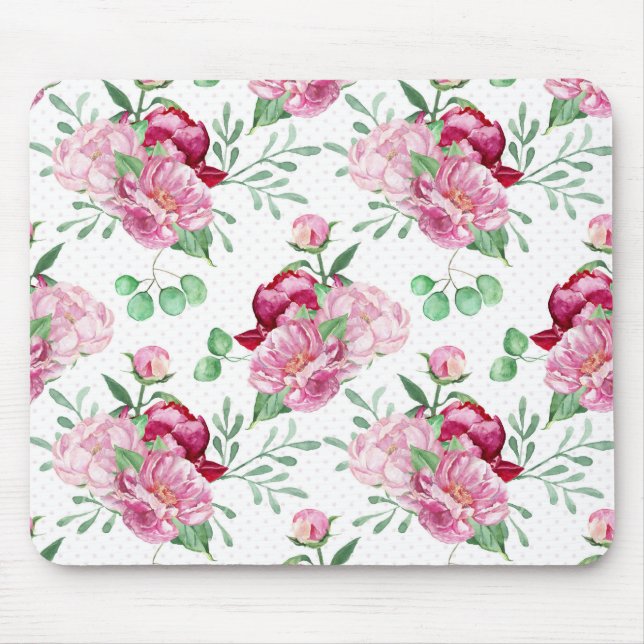 watercolor pink peonies mouse mat (Front)