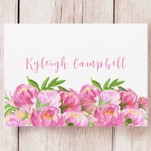 Watercolor Pink Peonies Personalised / Elegant Card