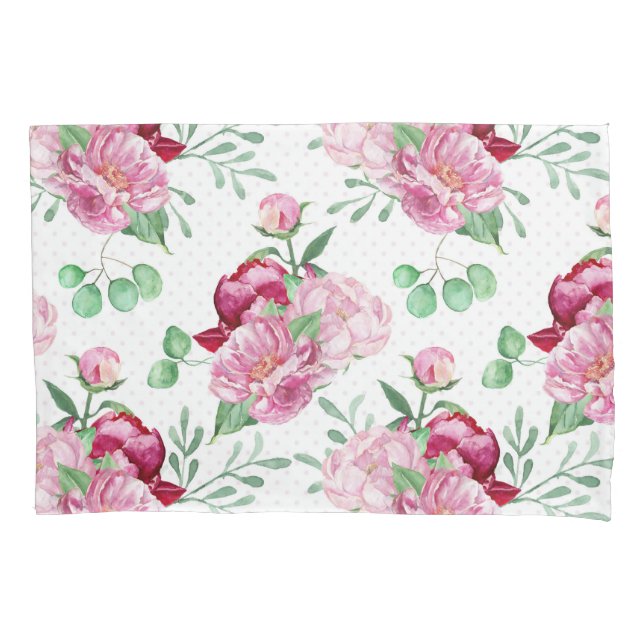 watercolor pink peonies pillowcase (Front)
