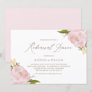Watercolor Pink Peonies Rehearsal Dinner Invitation