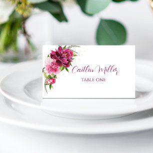 Watercolor Pink Peonies Rustic Wedding Place Card