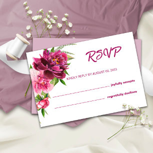 Watercolor Pink Peonies Rustic Wedding RSVP Card