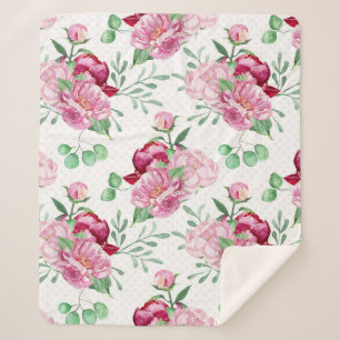 watercolor pink peonies sherpa blanket